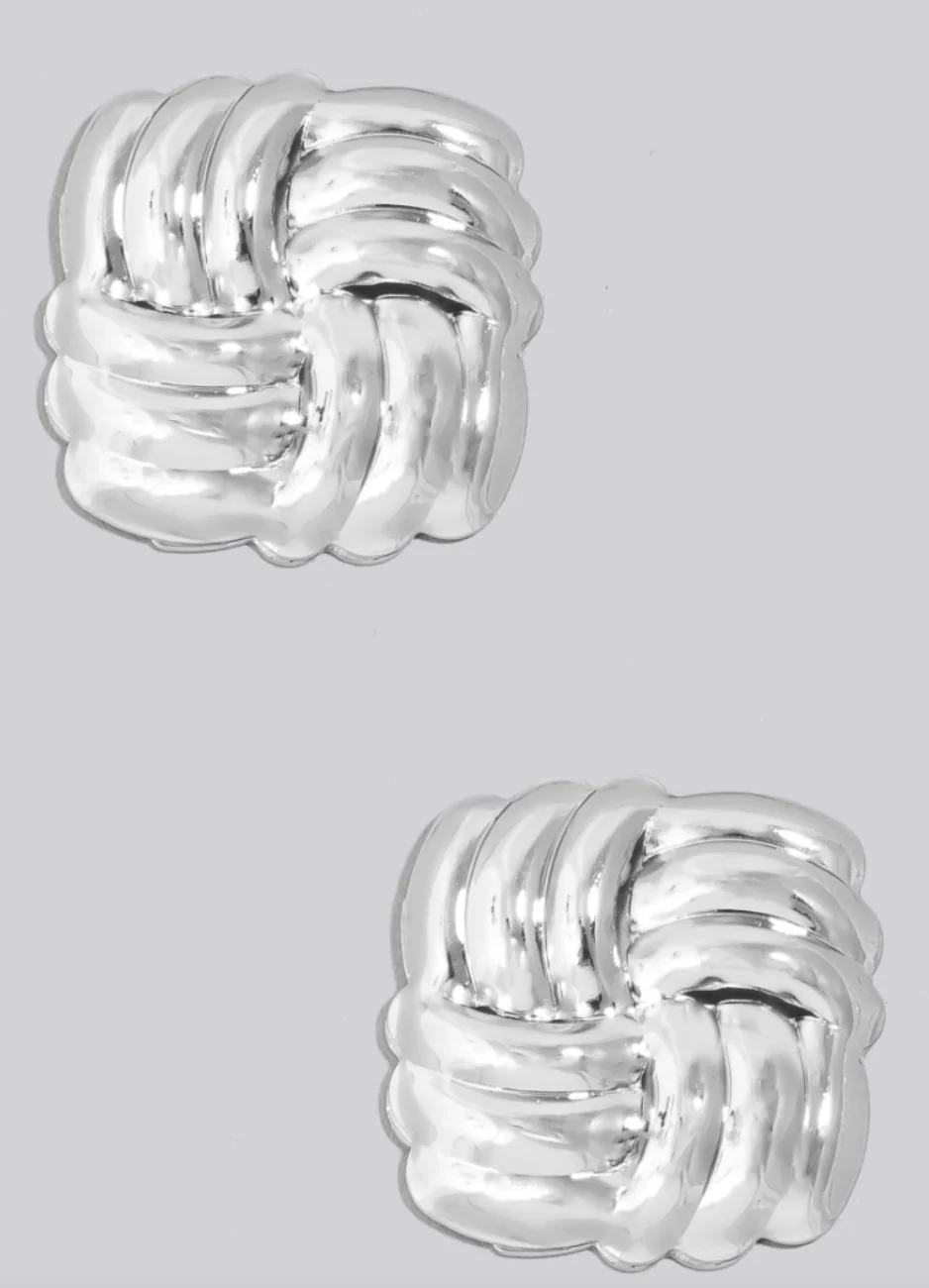 Metallic Square Weave Stud Earrings - Image 2