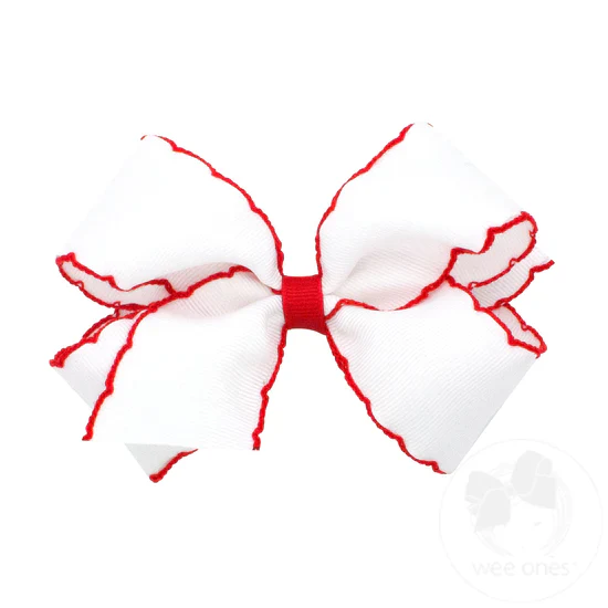 Girls' Wee Ones Medium Grosgrain Hair Bow with Contrasting Moonstitch Edges and Wrap - Image 3