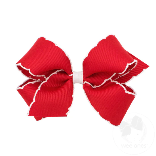 Girls' Wee Ones Medium Grosgrain Hair Bow with Contrasting Moonstitch Edges and Wrap - Image 4