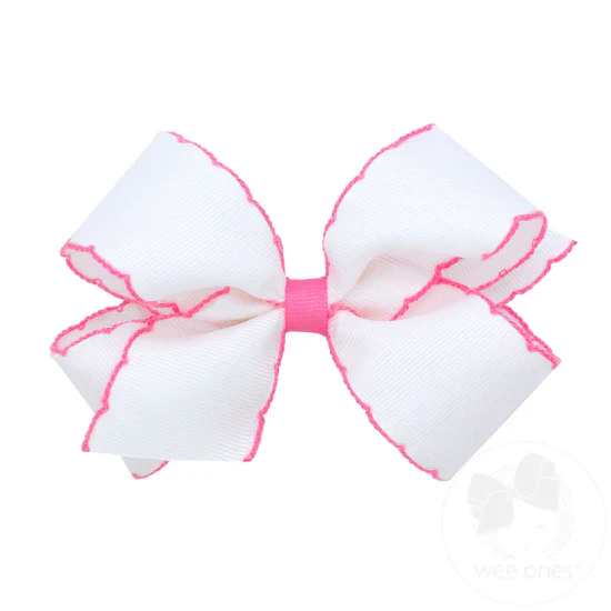 Girls' Wee Ones Medium Grosgrain Hair Bow with Contrasting Moonstitch Edges and Wrap - Image 5