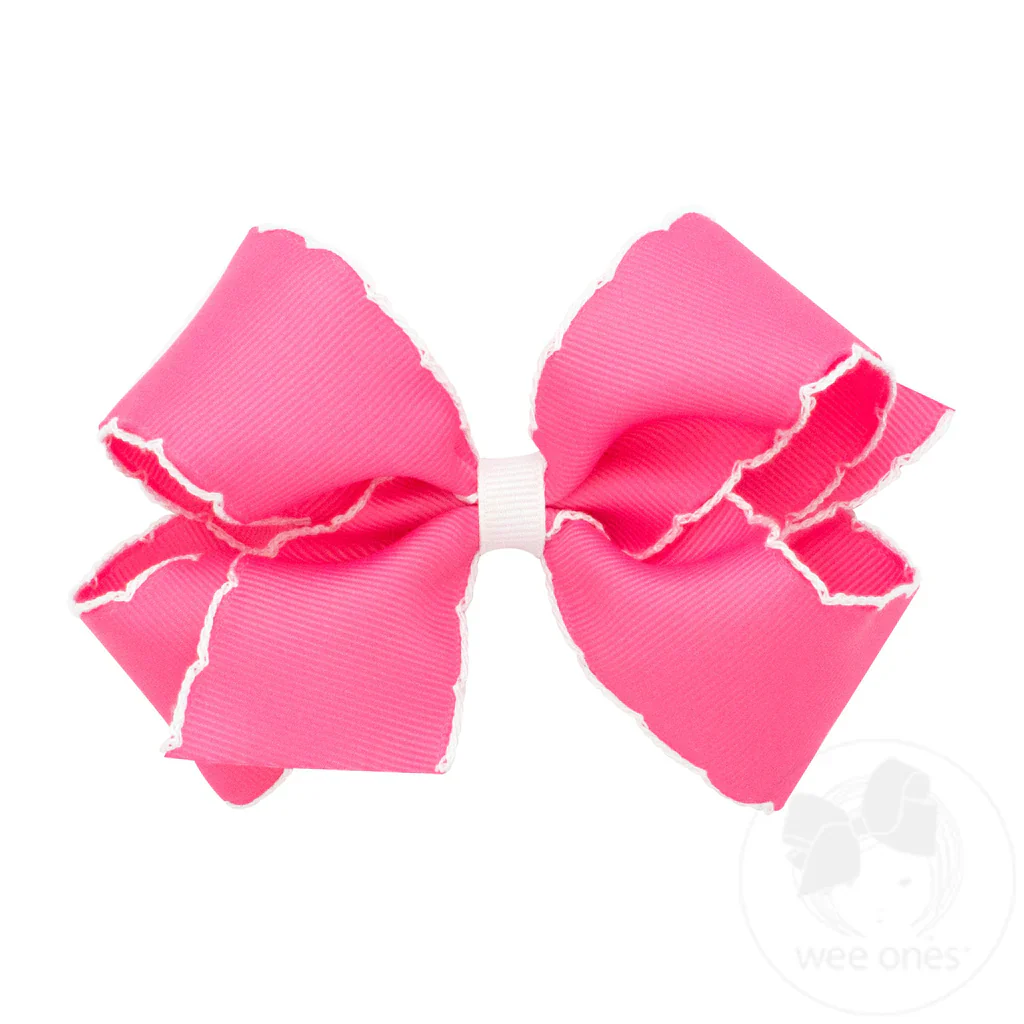Girls' Wee Ones Medium Grosgrain Hair Bow with Contrasting Moonstitch Edges and Wrap - Image 7