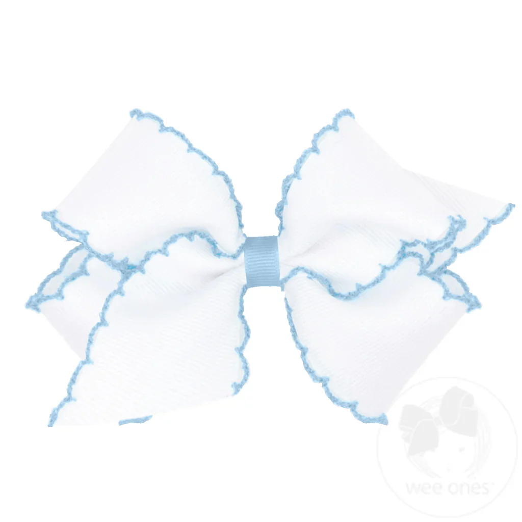 Girls' Wee Ones King Grosgrain Hair Bow with Contrasting Moonstitch Edge and Wrap - Image 6